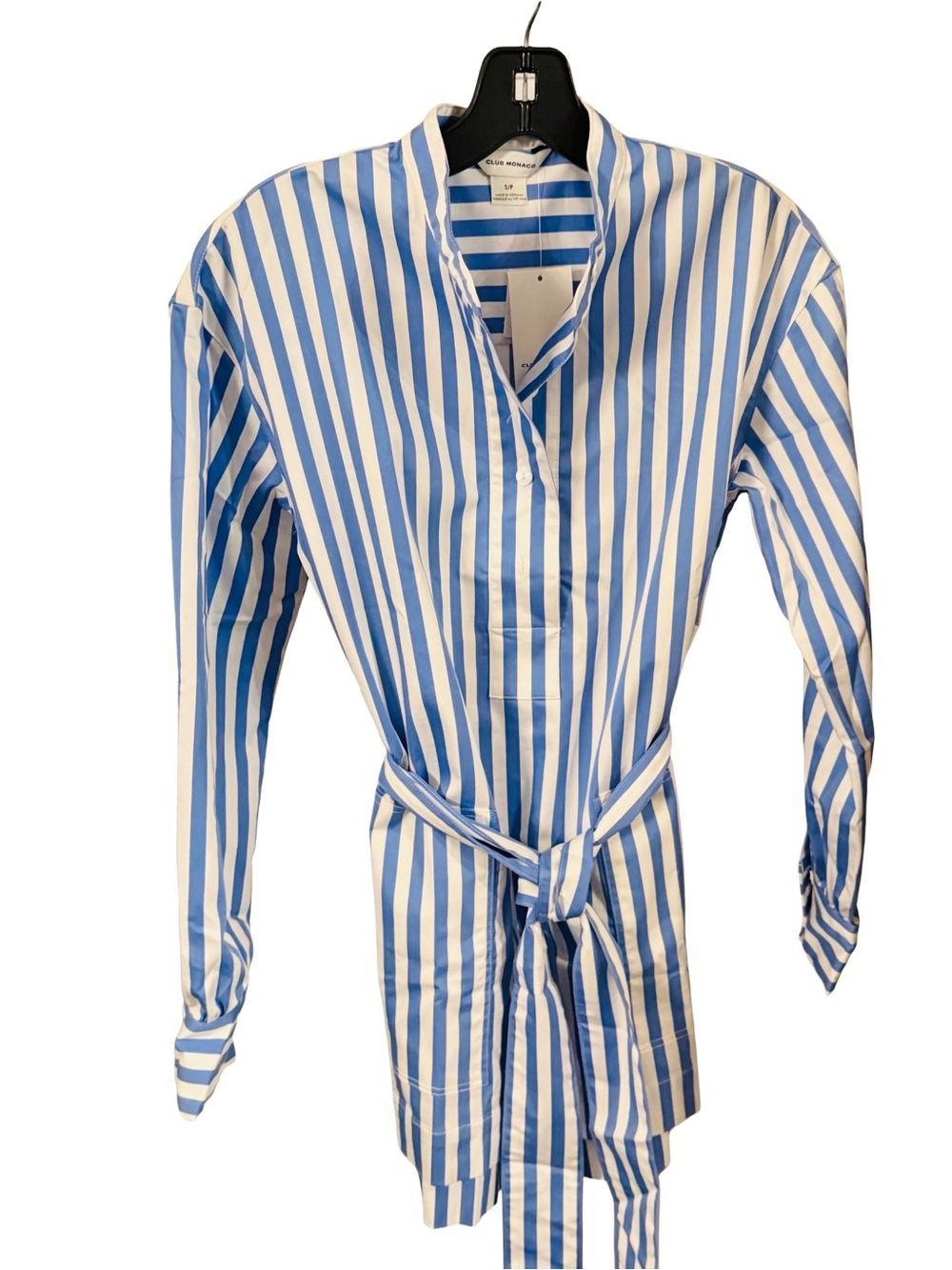 Club Monaco Women’s Striped Half Placket Belted Tunic Top Sz S/P NWT